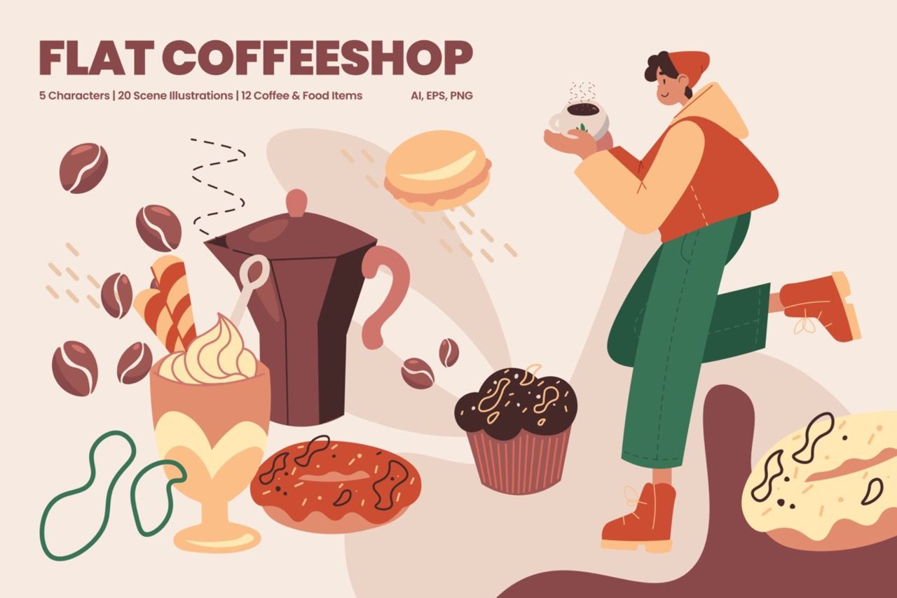 Coffeeshop Flat Illustrations